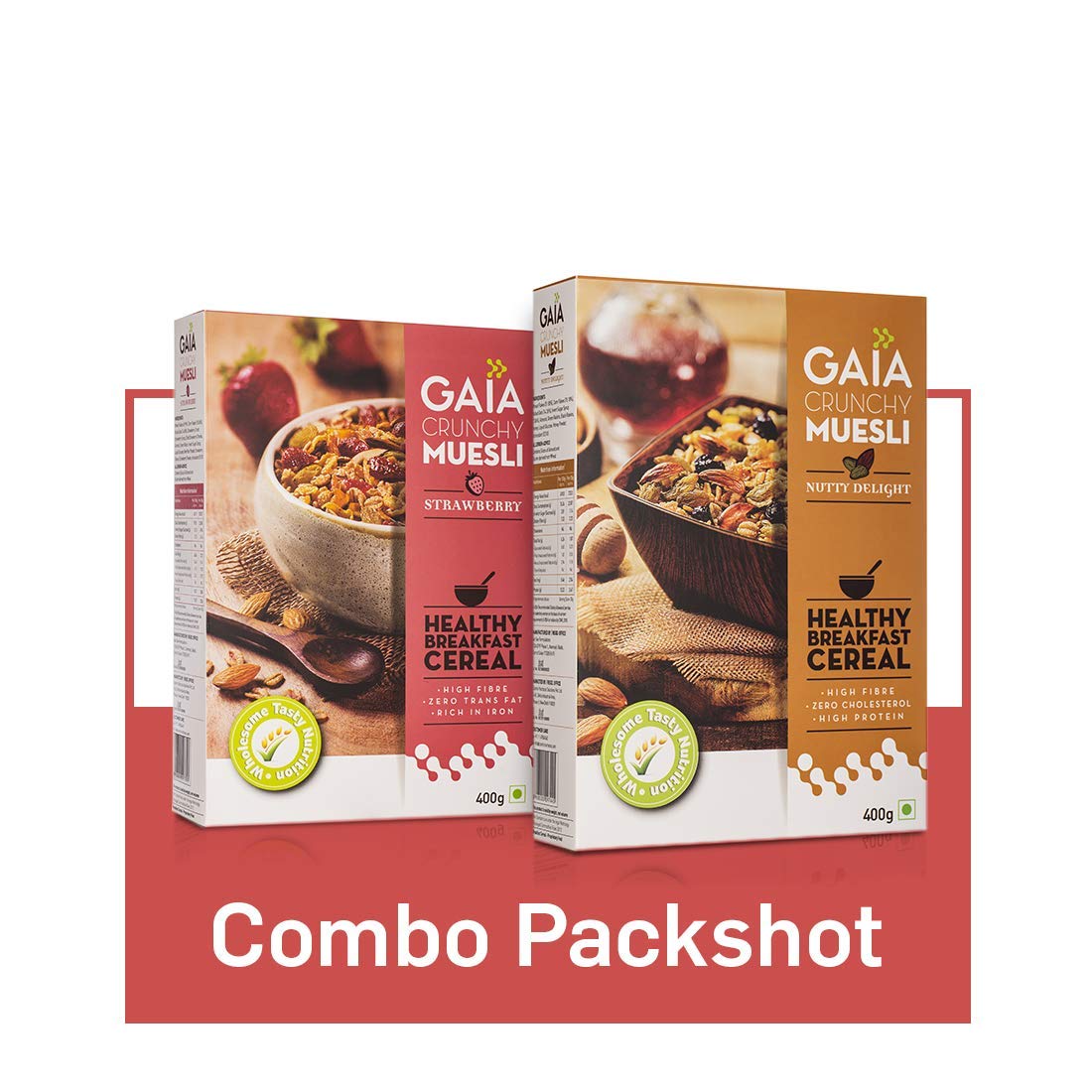 GAIA Muesli Combo Pack Nutty Delight 400 gm and Strawberry Crunchy 400 gm |High Fiber |Source of Protein |Zero Trans Fat |Light and wholesome breakfast choice| Healthy and Nutritious(Super Saver Pack)