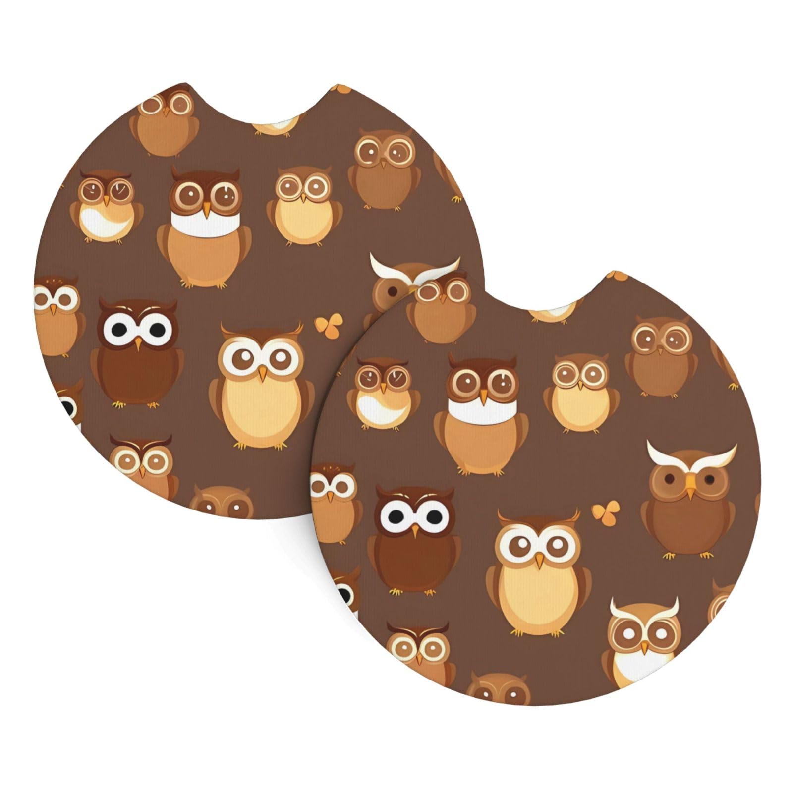 2 Pack Car Coaster for Cup Holders Cute Brown Cartoon Owl Car Cup Coaster 2.7" Neoprene Non-Slip Automotive Cup Mat Universal Auto Car Interior Accessories for Women Men Cup Pad