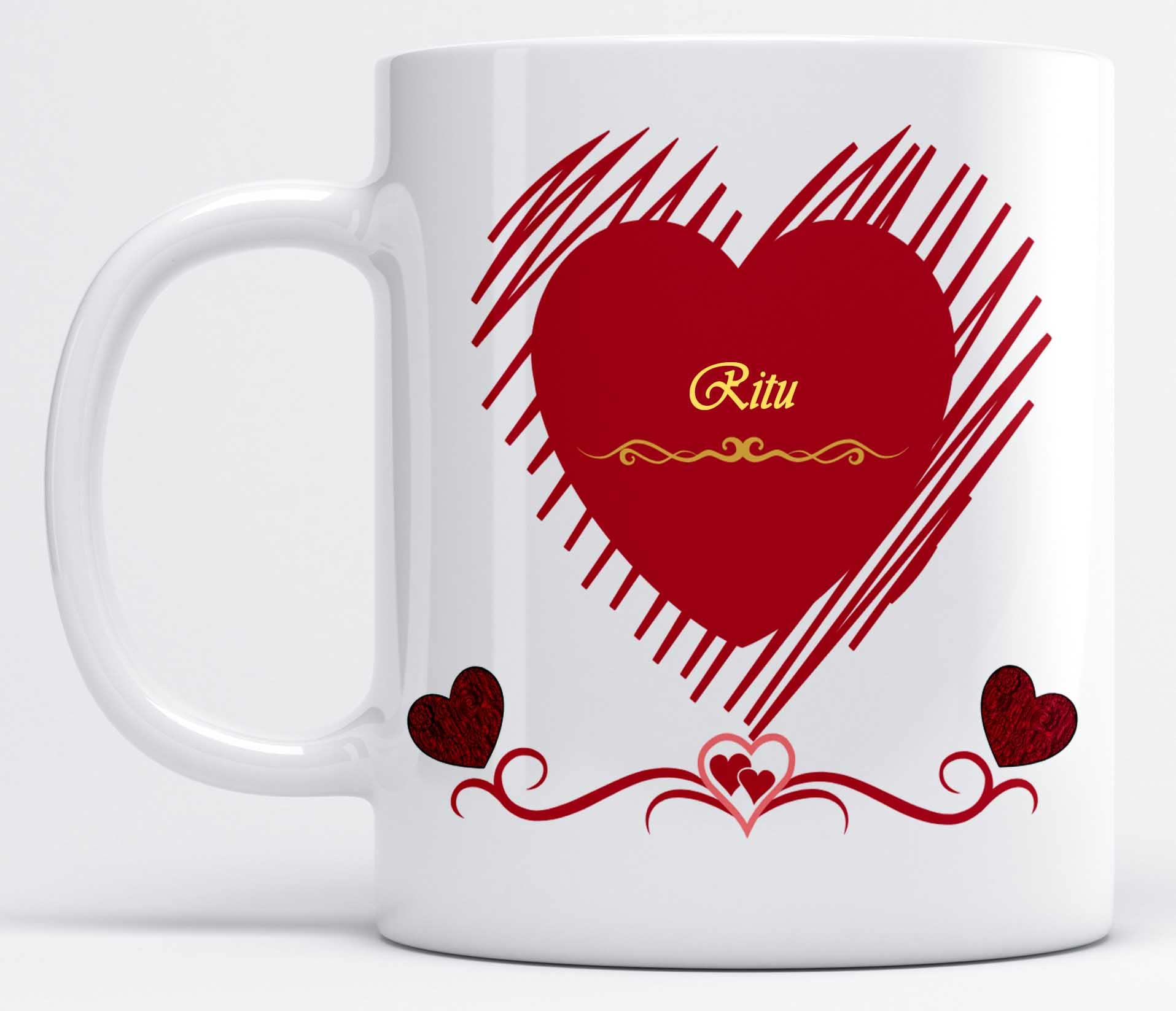 LOROFYName Ritu Printed Heart Design Ceramic Coffee Mug (350ML)