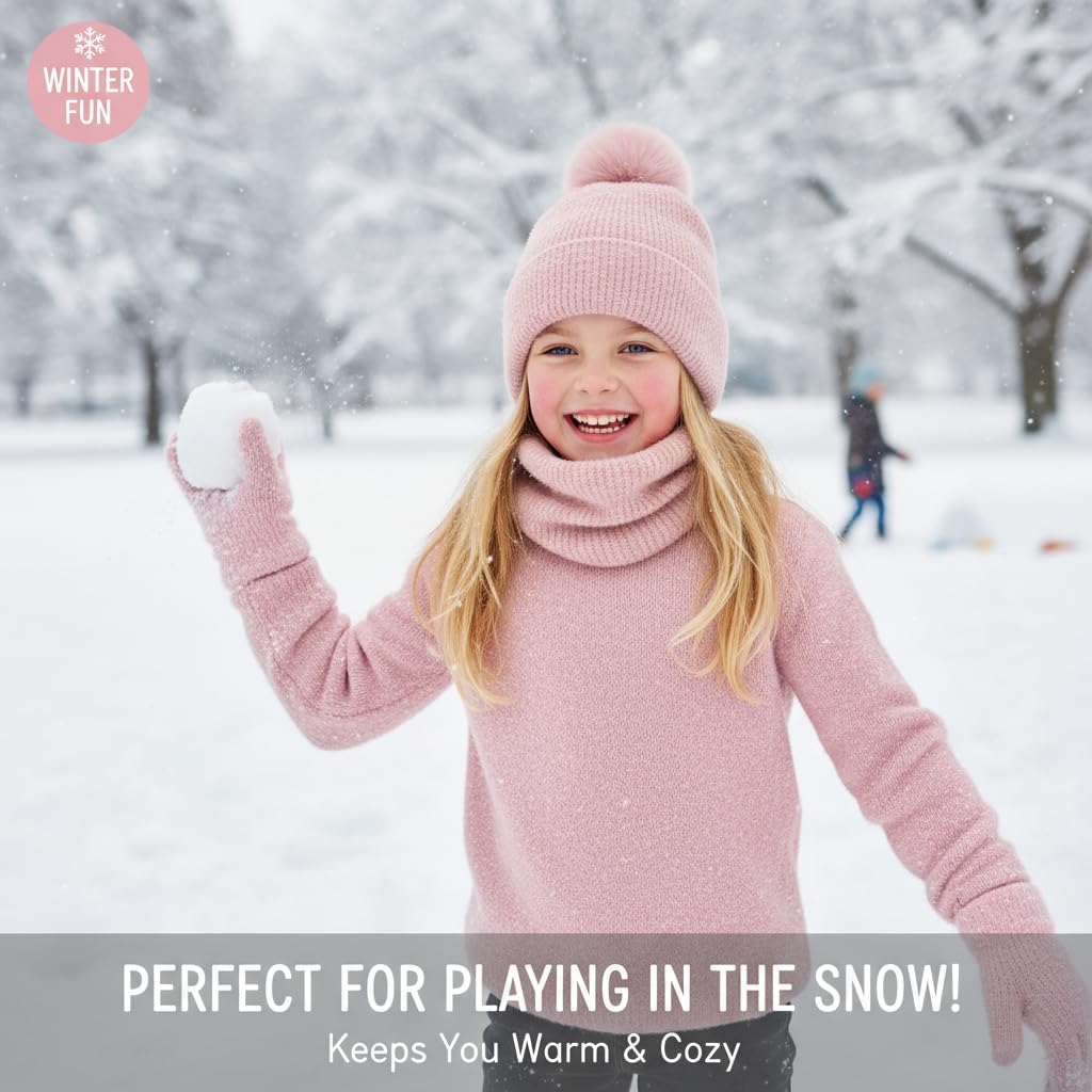 FENELY 3Pcs Kids Winter Beanie Hat Scarf Gloves Set for 4-10 Years Girls Boys Toddler Neck Warmer - Image 7