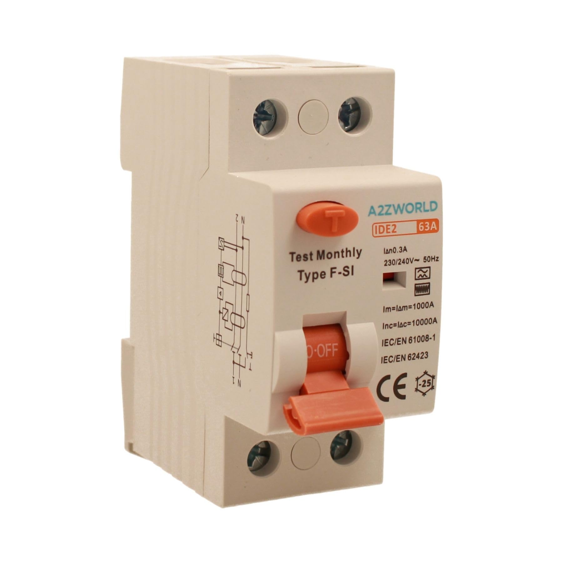 Interrupteur différentiel type F-SI super immunisé, sauvetage 63A, RCCB 0,3 A 1 P+N 10 kA 300 mA 2 modules, résoudre les coups indésirables d'harmoniques et de surtensions Impulsives