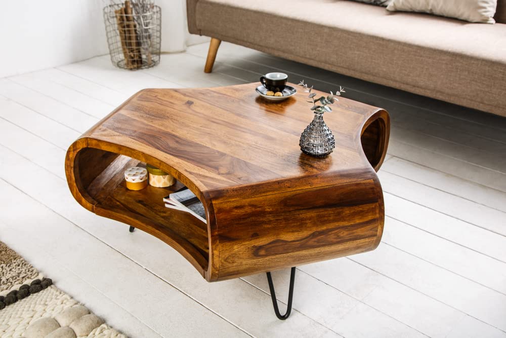 invicta INTERIOR Massiver Couchtisch Organic Living Sheesham Palisander Hairpin Legs Retro Wohnzimmertisch Tisch Holztisch BxHxT: 90 x 38 x 80 cm