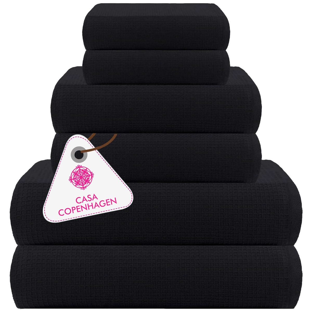 Casa Copenhagen Juego de 6 Toallas de baño, 600 g/m², Negro