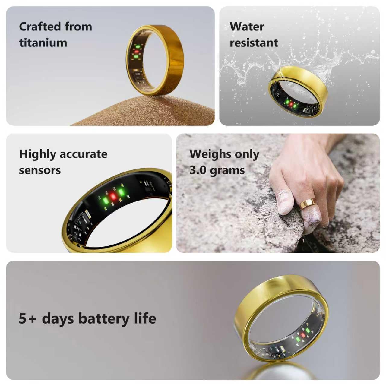 Vic Ring, anello intelligente in titanio ultra leggero, durata della batteria di 7 giorni, fitness / sonno / stress / HR Tracker per donne e uomini, senza costi di abbonamento app, impermeabile IP68
