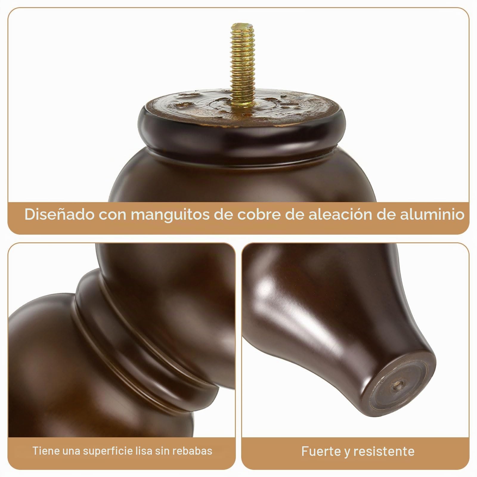 QUARKZMAN Juego de 4 Patas de Madera para Muebles Marrón Oscuro | de 6 Pulgadas, Patas de Madera de Repuesto para Sofá, con Tornillos de Montaje, para Armarios Sofás Cómodas