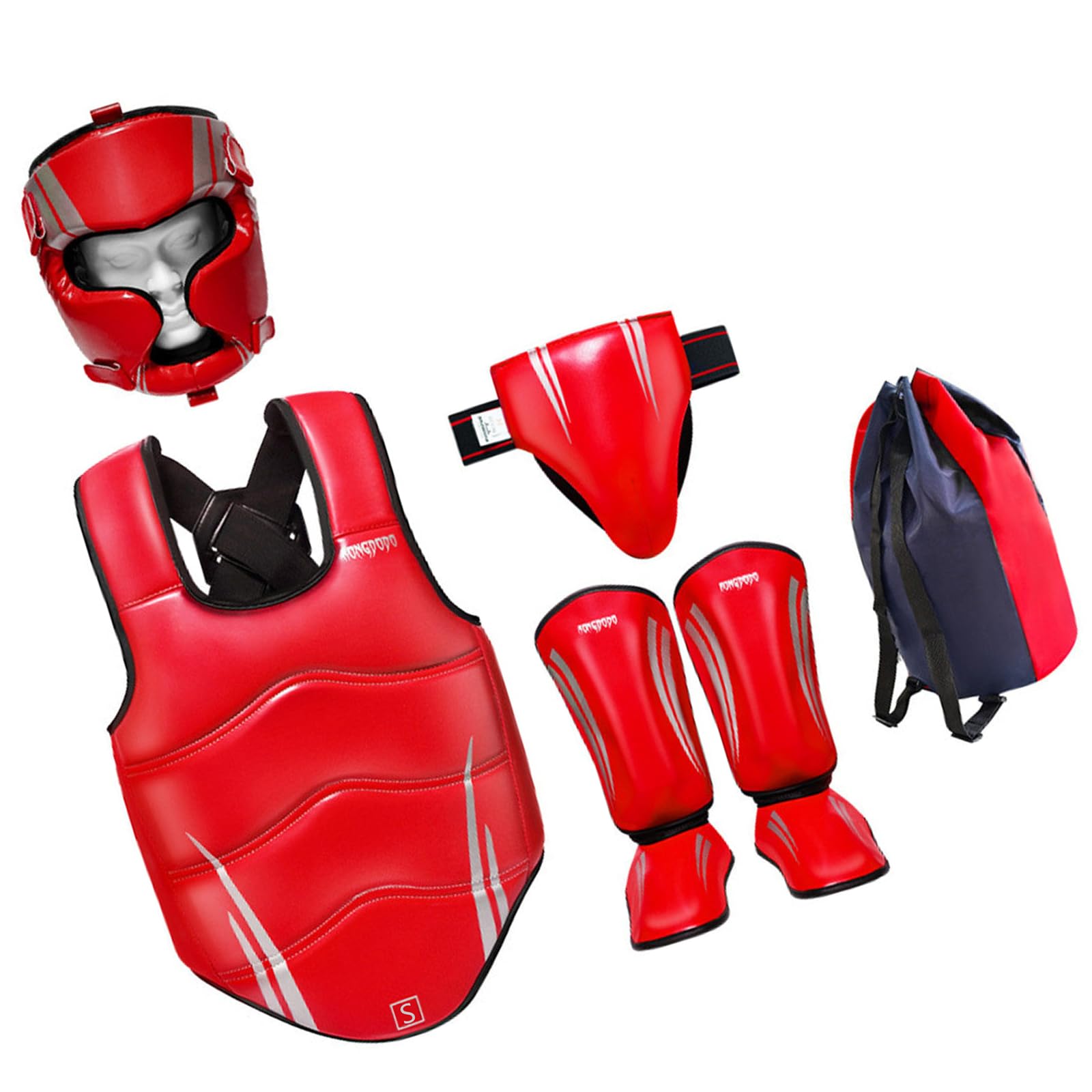 Generisch Casco de boxeo multifuncional, kit de protección contra combate, incluye gorros, protectores de pecho, protectores de piernas, protectores de ingle y equipo de protección para kickboxing