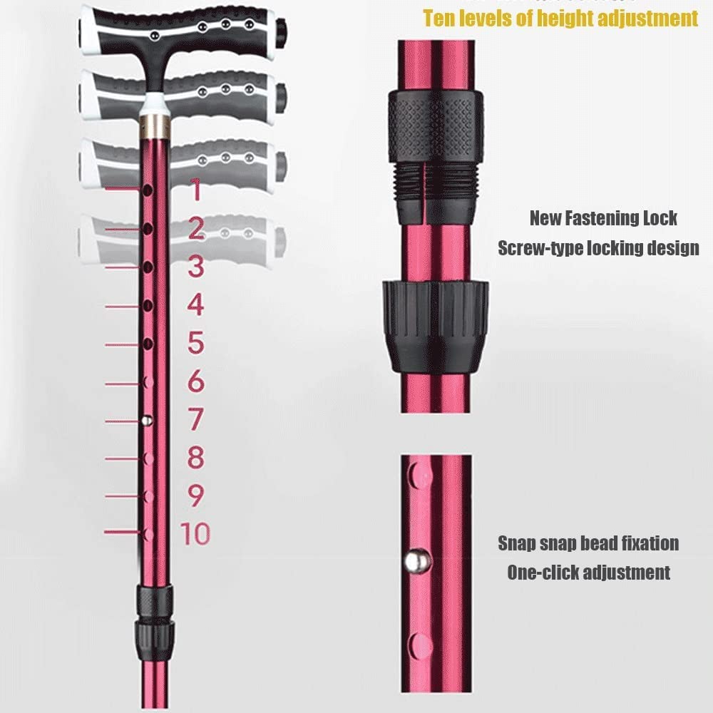 Bastón para Mujer Hombre, Bastón De 220 Libras Muletas Telescópicas con Luz Led, Bastón Independiente Portátil, Altura Ajustable (Color : Black, Size : One Foot)