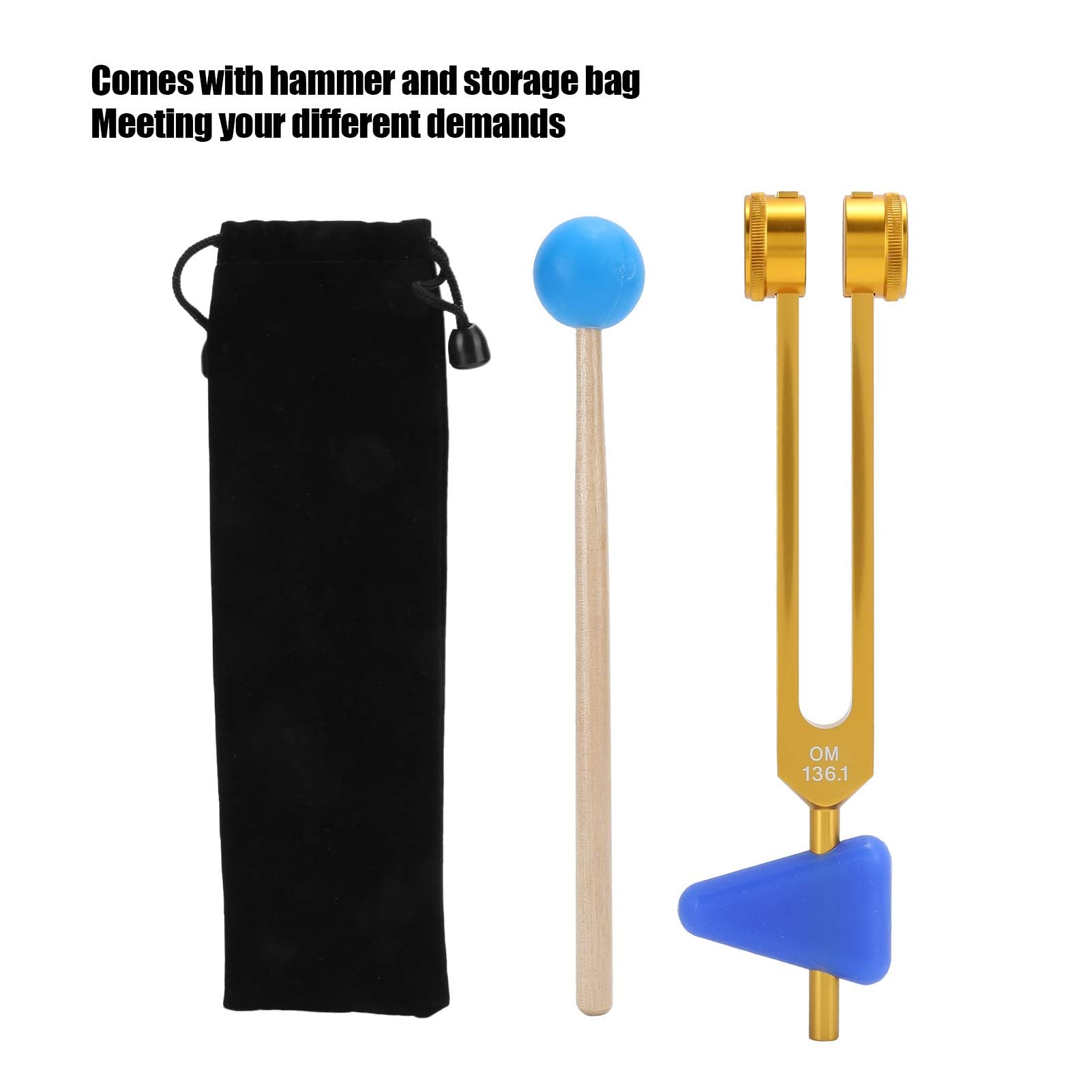 Agatige Set Diapason, Diapason in Lega di Alluminio Om 136.1HZ, Diapason per Terapia Sonora con Martello e Custodia per Meditazione, Yoga e Altro(Oro)