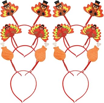 WODMAZ 6PCS Thanksgiving Turkey Headband, Turkey Drumstick Head Boppers for Thanksgiving Costume Accessories Party Favors Headband Decorations One Size Fits All