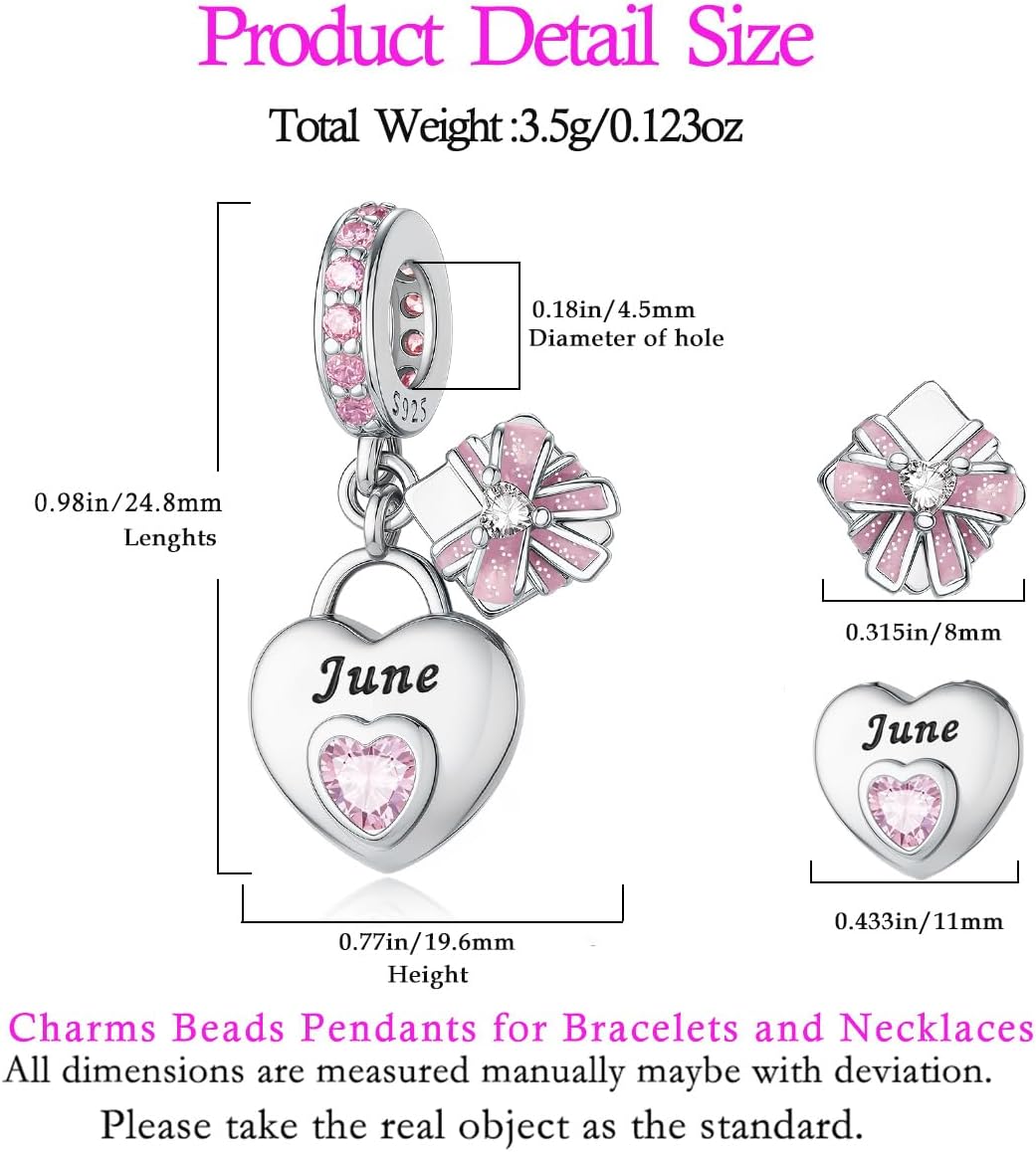 925 Sterling Silver Heart Birthstone Charms for Bracelets and Necklaces Happy Birthday Christmas Women&Mom Jewelry Gifts - Image 4
