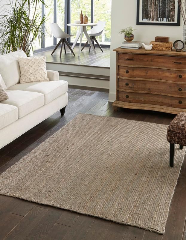 Tapis en jute tissée à la main, l'excellence durable pour salon gris