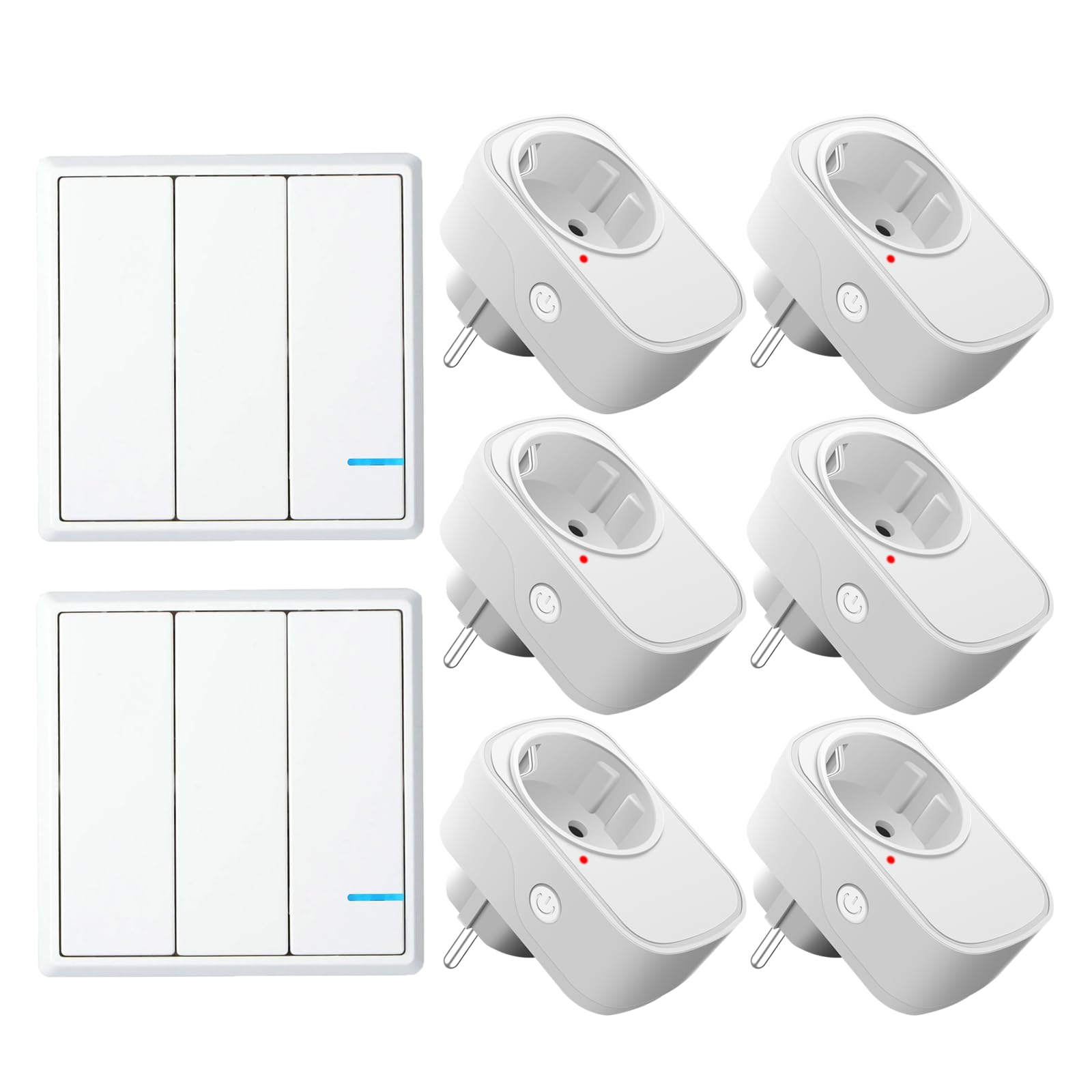 Fernsteuerbare Steckdose,NineLeaf Drahtloser 2 Schalter und 6 Steckdosen,Ohne Verkabelung nötig,15A/1500W,Ideal für Haushaltsgeräte wie Kaffeemaschinen,Mikrowellen und Heißluftfritteusen