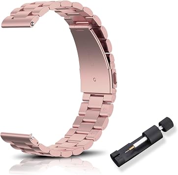 20mm Watch Band Metal - Pink | Beautifully Polished, Stainless Steel, Replacement Strap, Breathable, Waterproof, Wear-resistant, Watch Band for Men Women