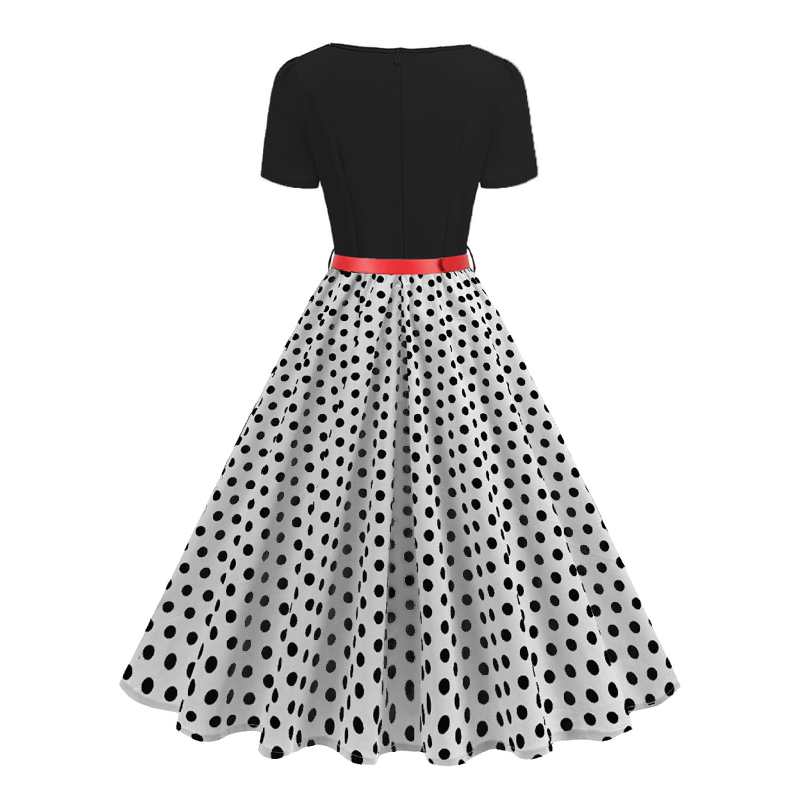 Robe rockabilly vintage à pois avec ceinture | Jupon à manches courtes pour cocktail, mariage, fête, bal, travail, bureau