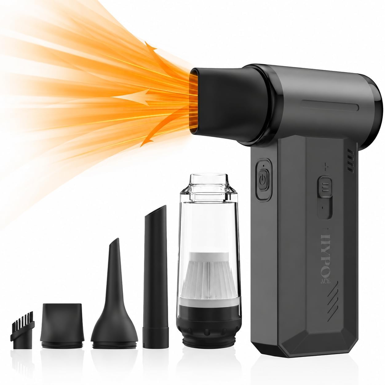 Electric Compressed Air Duster, Handheld Cordless 2 in 1 Air Blower and Vacuum, 130000RPM Electirc Turbo Jet Blower, Stepless Speed Motor, Type-C Fast Charge for Computer, Keyboard, Car, Pet House