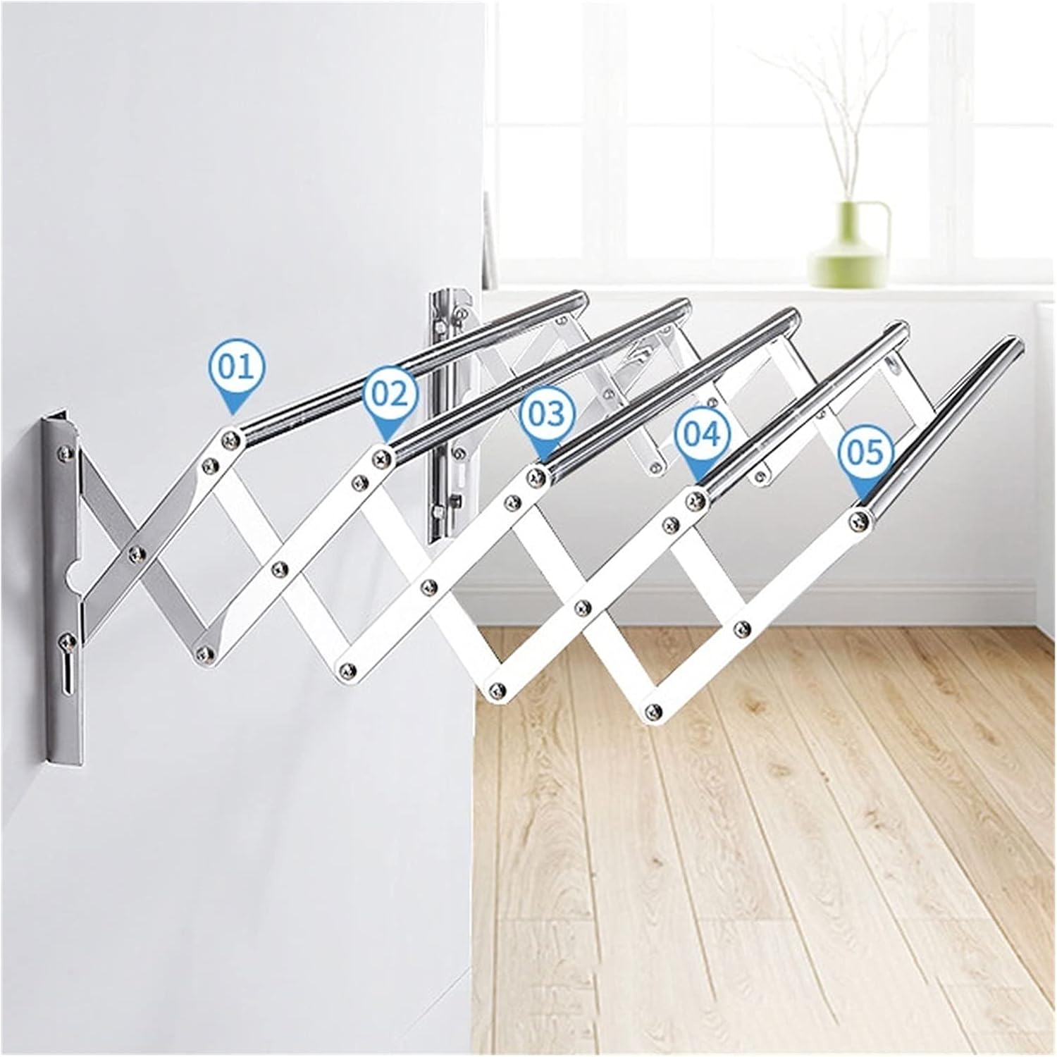 Telescopic Wall-Mounted Clothesline Dryer Rack, Indoor/Outdoor Towel Airer, Space-Saving Clotheshorse for Bathroom & Balcony (60CM/23.6in)