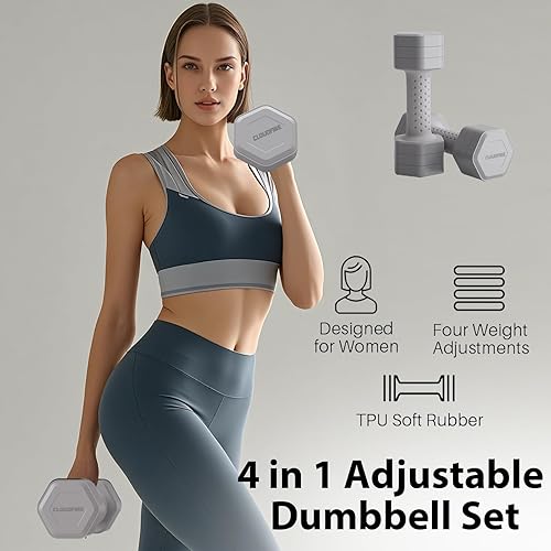 Miniatura 2 de Juego de 2 mancuernas ajustables, 4 en 1, juego de mancuernas de peso gratis para mujeres en casa, juego de mancuernas de 5 libras con mango cómodo