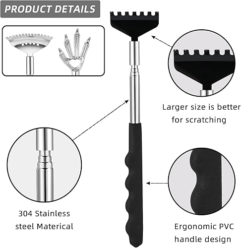 Miniatura 3 de COEIVY Paquete de 3 rascadores de espalda, rascadores telescópicos portátiles de metal con asas de goma, 3 rascadores de espalda diferentes, regalos