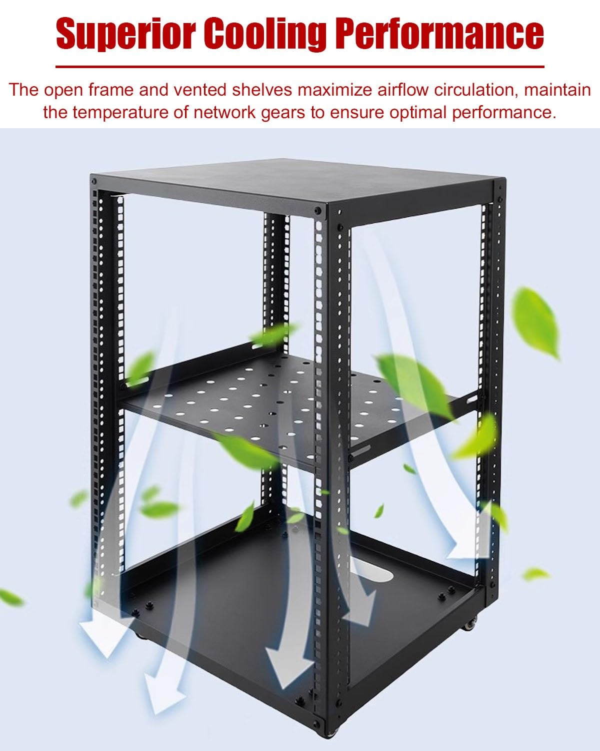 Vibeo Rack di Rete a Telaio Aperto Scaffale Mobile per Server a Telaio Aperto con Ruote, Rack di Rete per Ufficio/casa, Rack per Dispositivi Audio Regolabile 6U 8U 10U 12U 15U 20U(5U)
