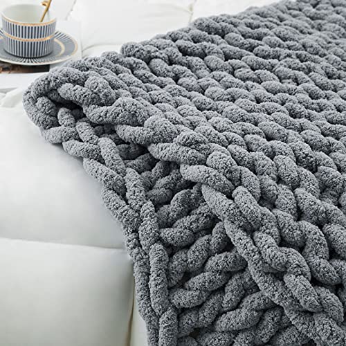 Sunyrisy Chunky Knit Throw Blanket, Luxury Soft Cozy Chenille Throw Blanket, Large Throw Bed Blanket For Couch, Sofa, Home Decor,Gift - Machine Washable (Dark Gray 60X80 In) #TOP4