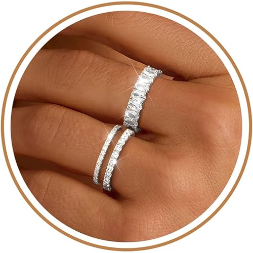 Gold Rings for Women Non Tarnish Stackable Silver Thumb Rings for Mens 14K Gold Plated Cubic Zirconia Chunky Pinky Eternity Band Ring Set Wedding Engagement Rings for Woman Couples Jewelry