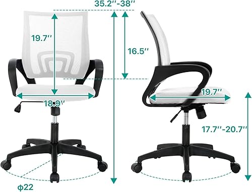 Miniatura 3 de Silla de oficina ergonómica con soporte lumbar, silla de escritorio de malla ajustable para dolor de espalda, taburete giratorio ejecutivo moderno,