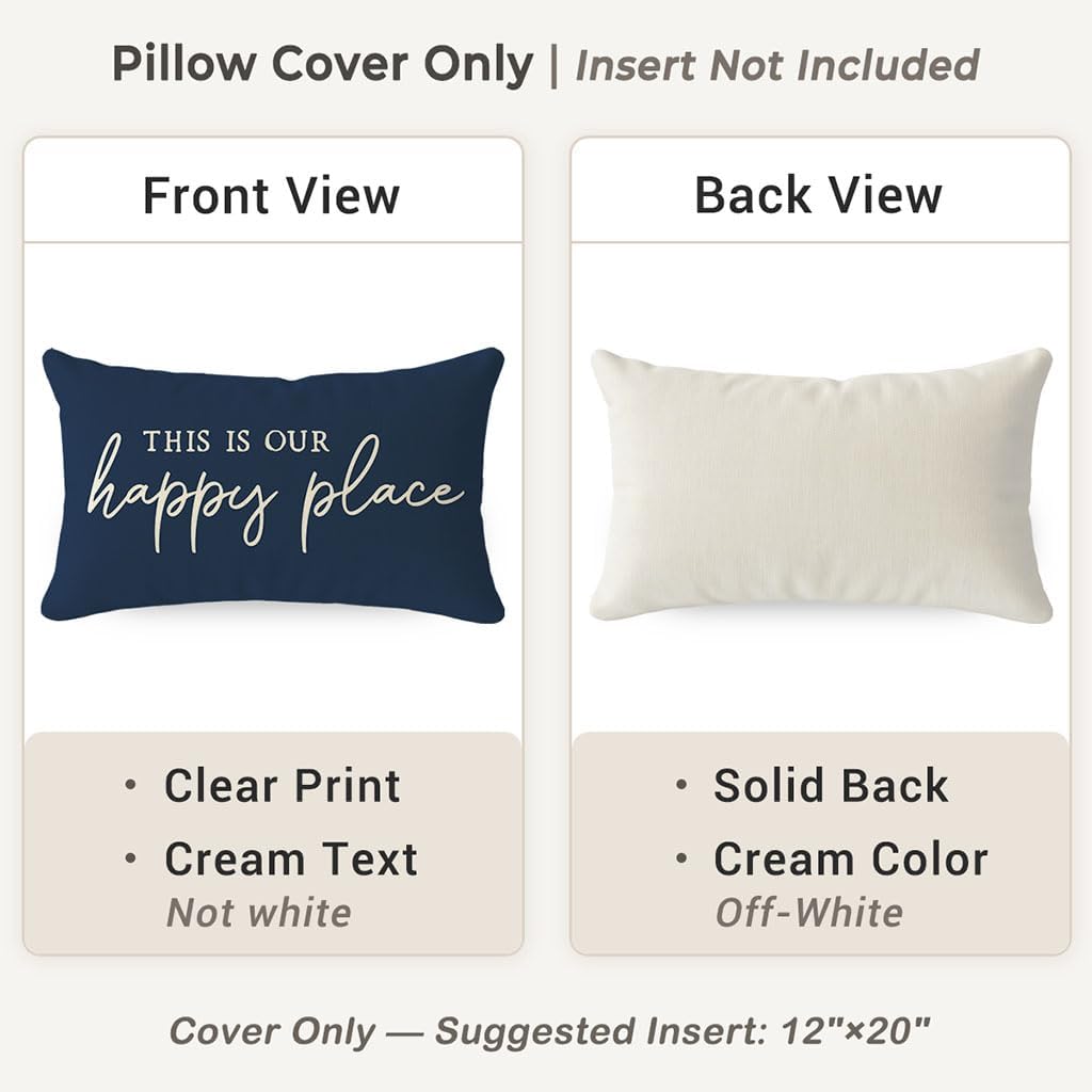 PANDICORN This is Our Happy Place Pillow Covers 12x20 Inch Blue Modern Farmhouse Outdoor Cottage Decorations Lumbar Decorative Throw Pillows Cases for Home Living Room Bedroom Porch Couch Sofa Decor - Image 4