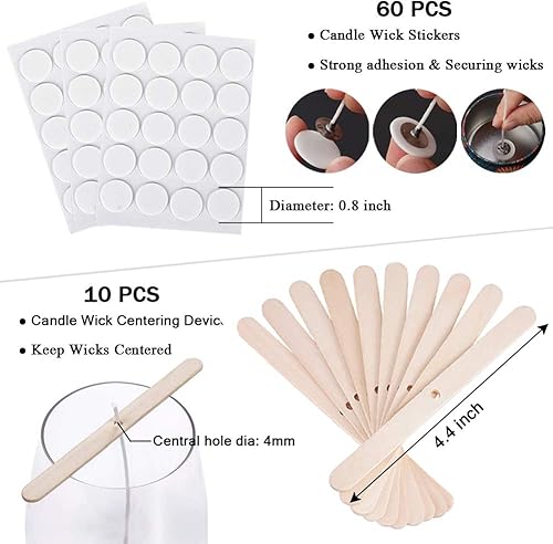 Miniatura 3 de Mechas de velas a granel de 6 pulgadas, 100 piezas con 60 calcomanías de mecha de vela y 10 unidades de dispositivo de centrado de mecha de vela de