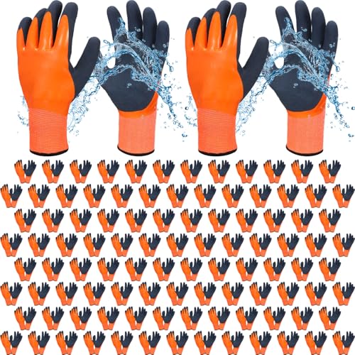 Mepase 100 Pairs Waterproof Winter Work Gloves for Men Plush