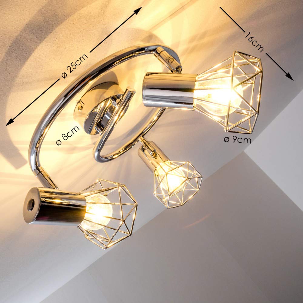 Plafoniera Orebro, plafoniera rotonda in metallo cromato, 3 luci, con faretti regolabili, 3 x attacco E14, spot dal design retrò/vintage, senza lampadina/e