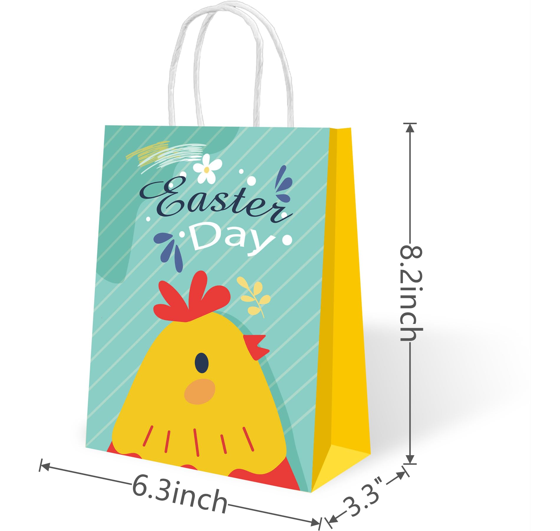 Howzcci 12 Pack Easter Gift Treat Bags - 6.3 x 3.3 x 8.2 inch Egg Bunny Chick Colorful Goodie Bag Decorations for Easter Basket Stuffers Party Favor Gifts