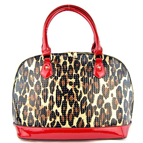 Leopard Print Faux Leather Handbag (Red)