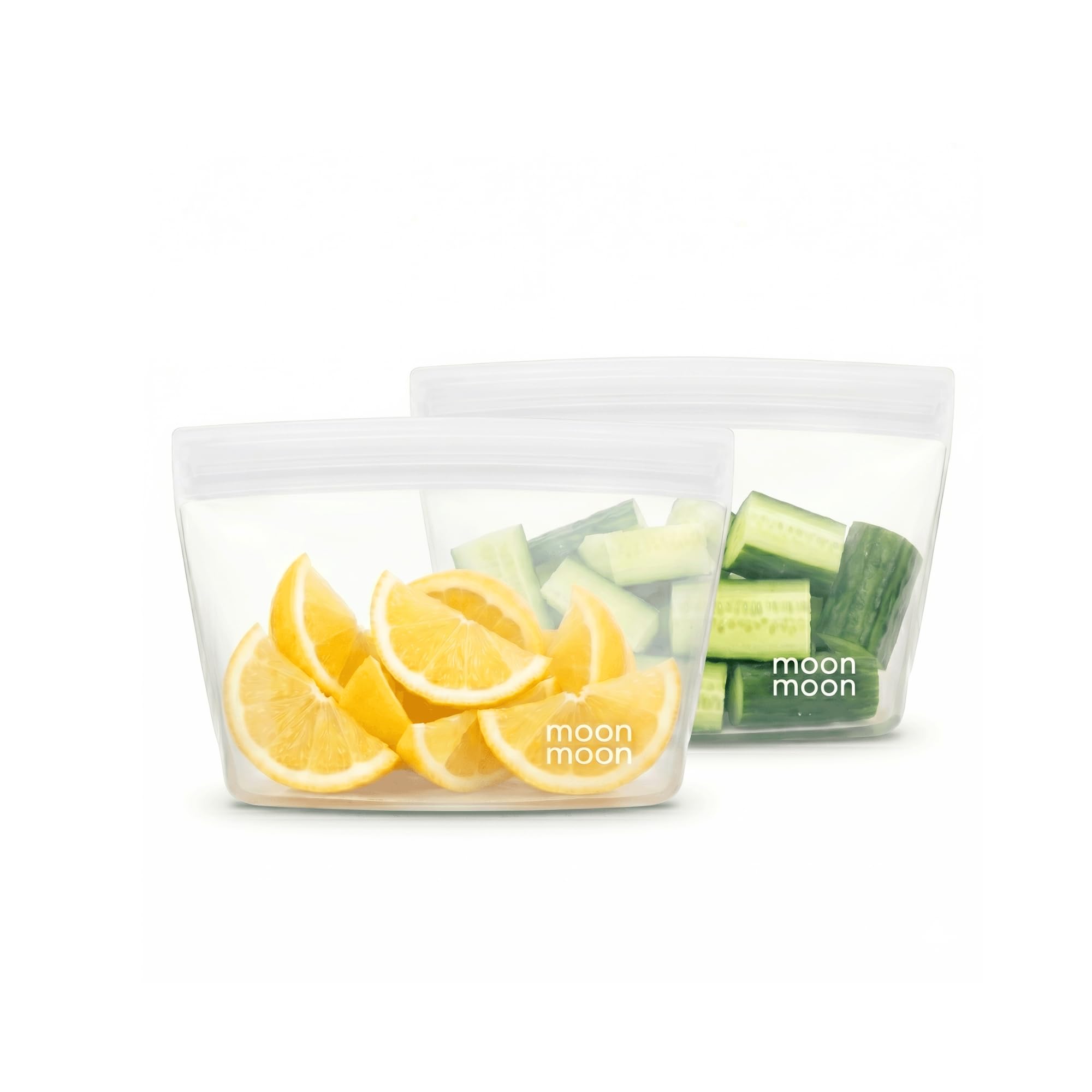 Moonmoon Silicone Food Bags | Leakproof Reusable Freezer Bags | Set of 2 Medium Bowl Bags (500ml, clear)