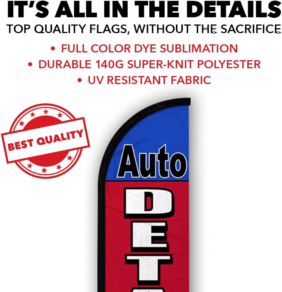 Auto Detailing Windless Full Sleeve Banner Swooper Flag - Perfect for Businesses, Stores, Shops, etc