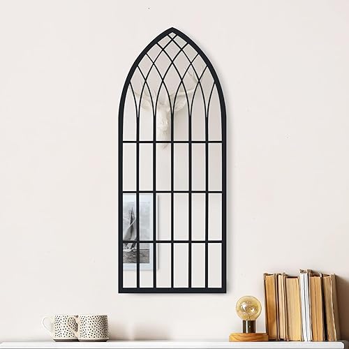 Vista 5 de Eastwell Espejos decorativos de pared, espejos de ventana arqueados, espejos grandes con marco de metal para sala de estar, dormitorio, entrada