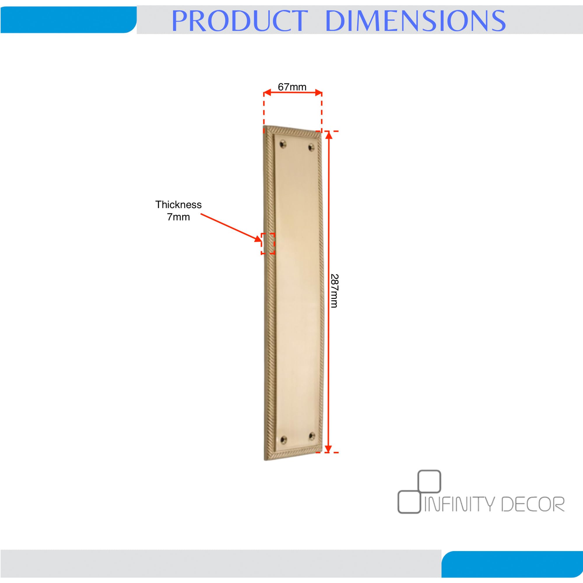 Infinity Decor Plaque de poussée carrée en laiton satiné de style géorgien 287 x 67 mm – Pour porte intérieure ou extérieure