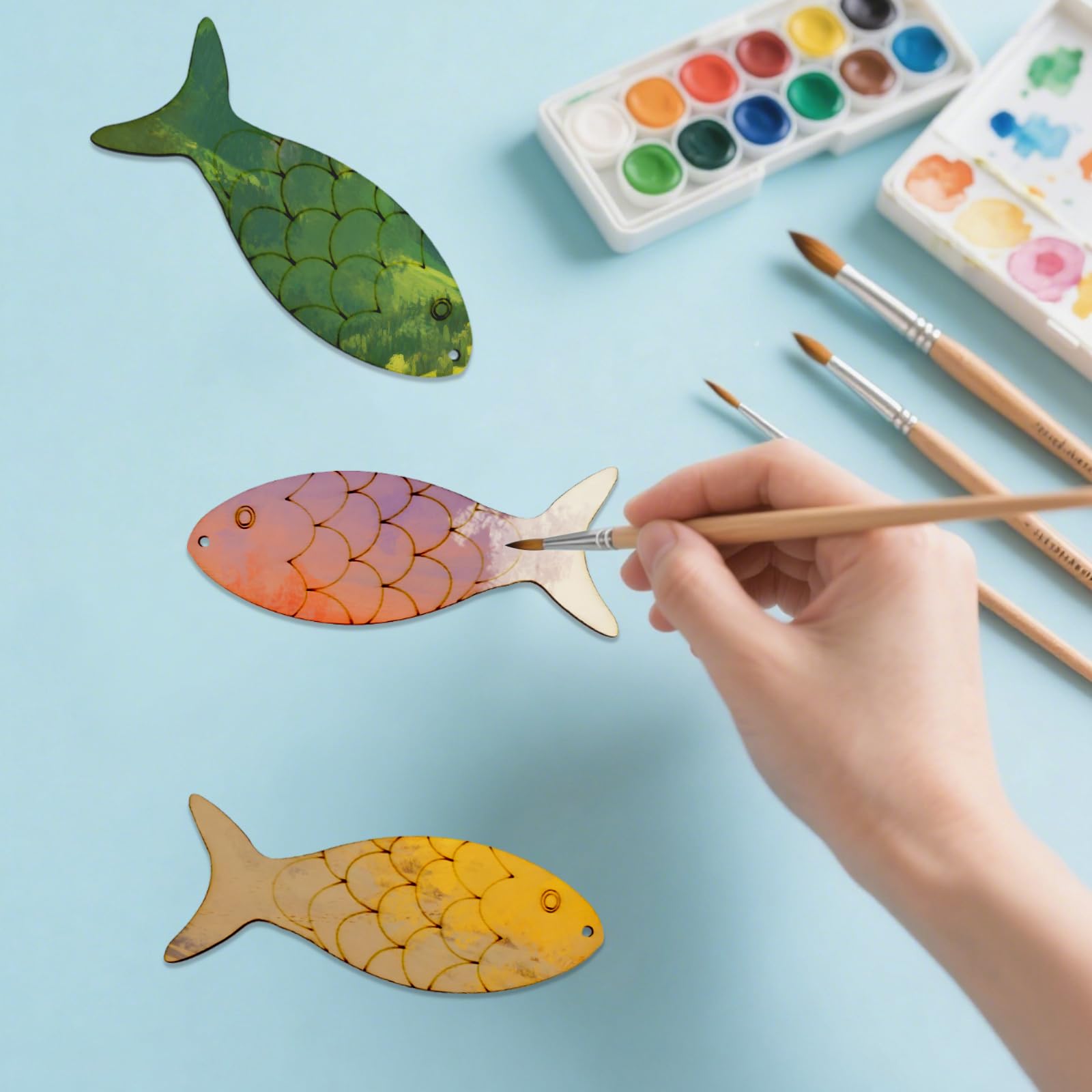 Wooden Craft Shapes for DIY Crafting,30Pcs Blank Wooden Fish Plaques for Hanging Ornaments Party Decor,Crafts Gifts for Boys Girls - Image 3