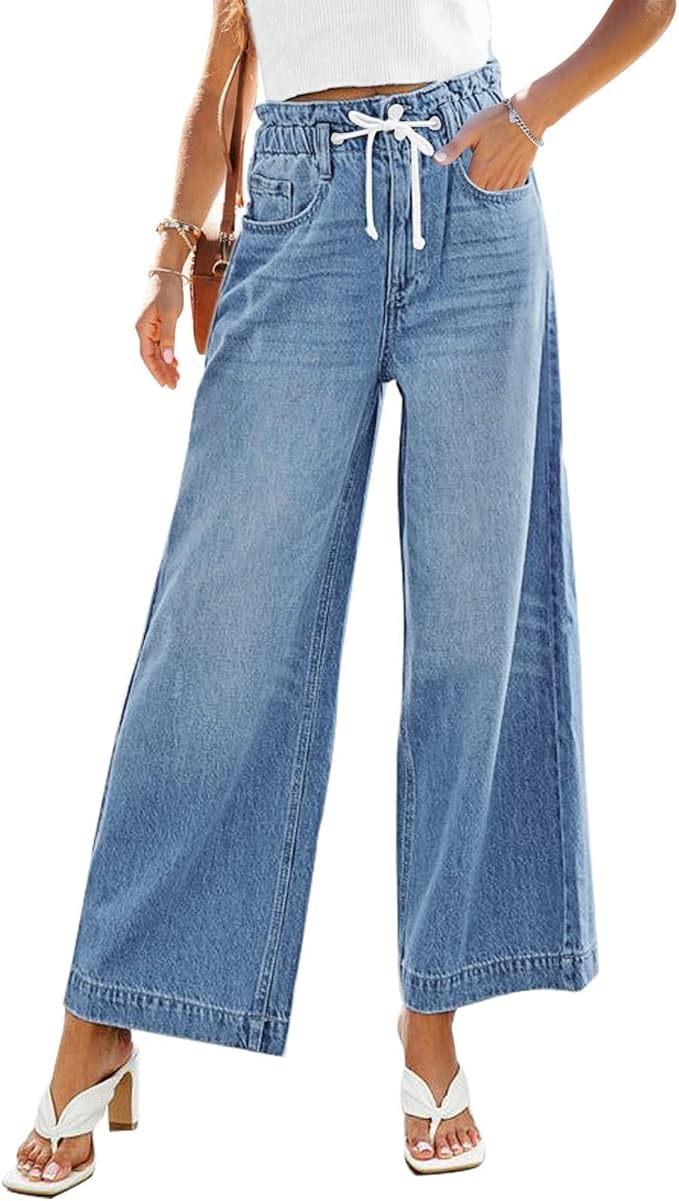 GRAPENT Wide Leg Jeans for Women Stretch High Wasited Elastic Waist Bell Bottom Baggy Y2K Pants