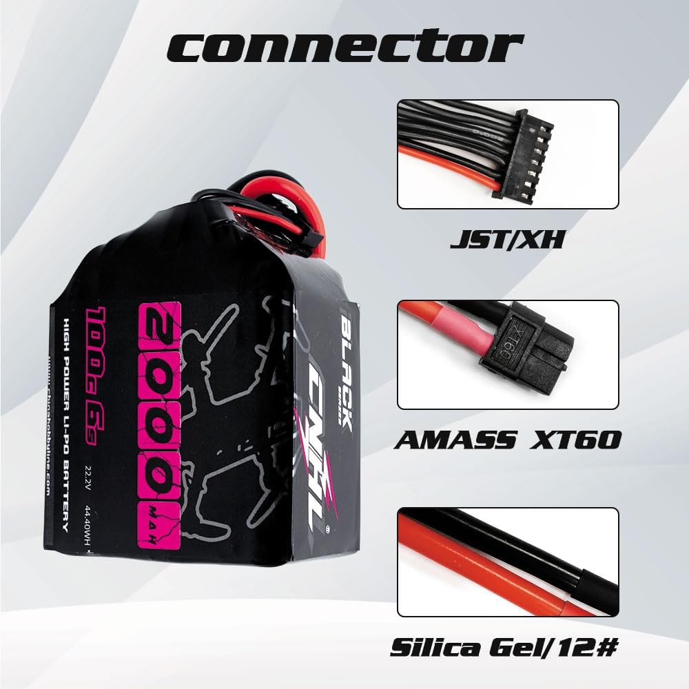 CNHL 6S Lipo Battery 2000mAh 22.2V 100C Soft Case Battery with XT60 Connector for RC Airplane Helicopter RC Drone Car Truck Tank Racing Hobby(2 Pack)