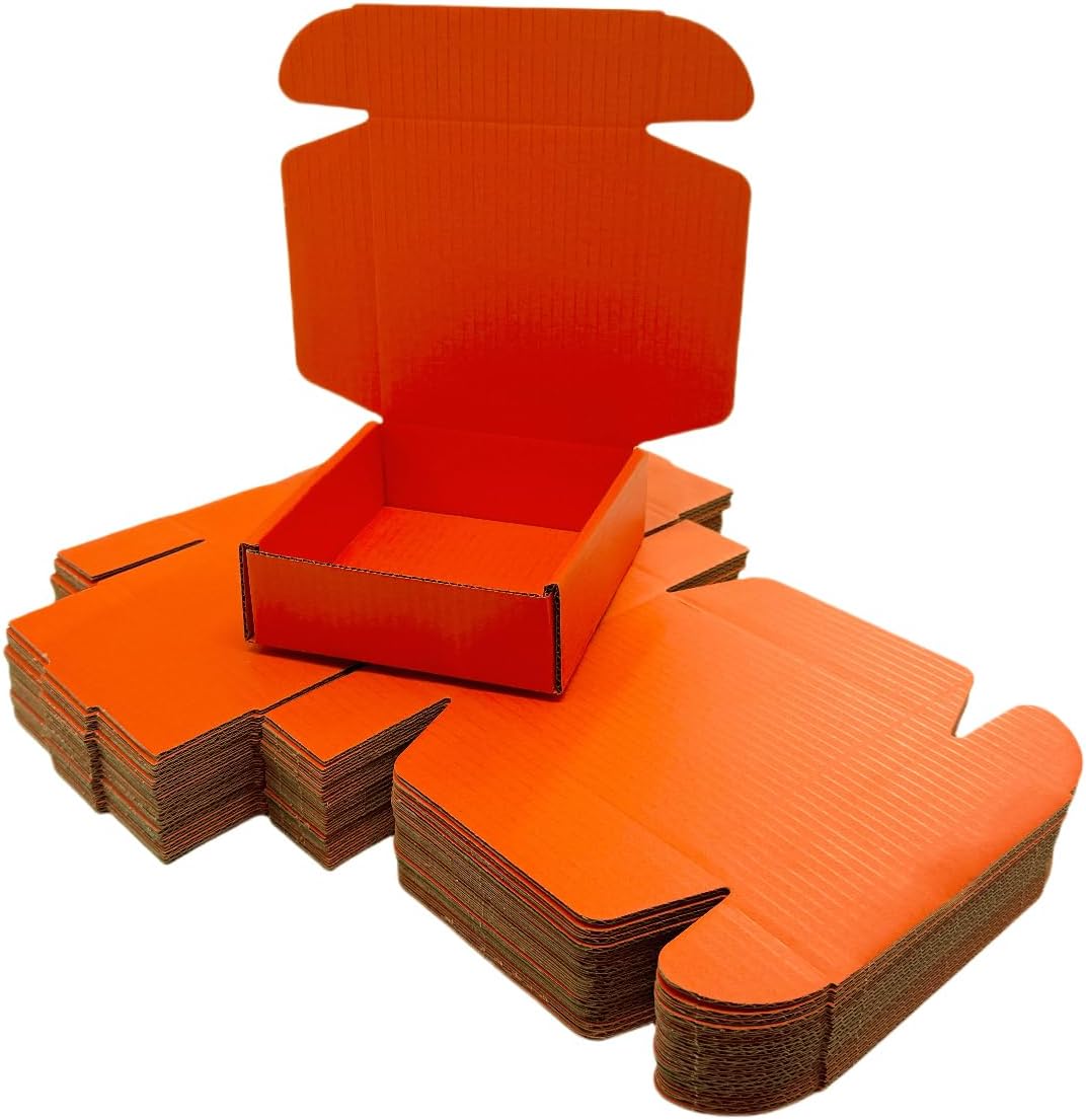 50 Pcs 6 x 6 x 2 inches Corrugated Cardboard Gift Boxes Recyclable Shipping Boxes for Mailing & Holidays, Wedding, Birthday, Gifts Packaging (Orange Red)