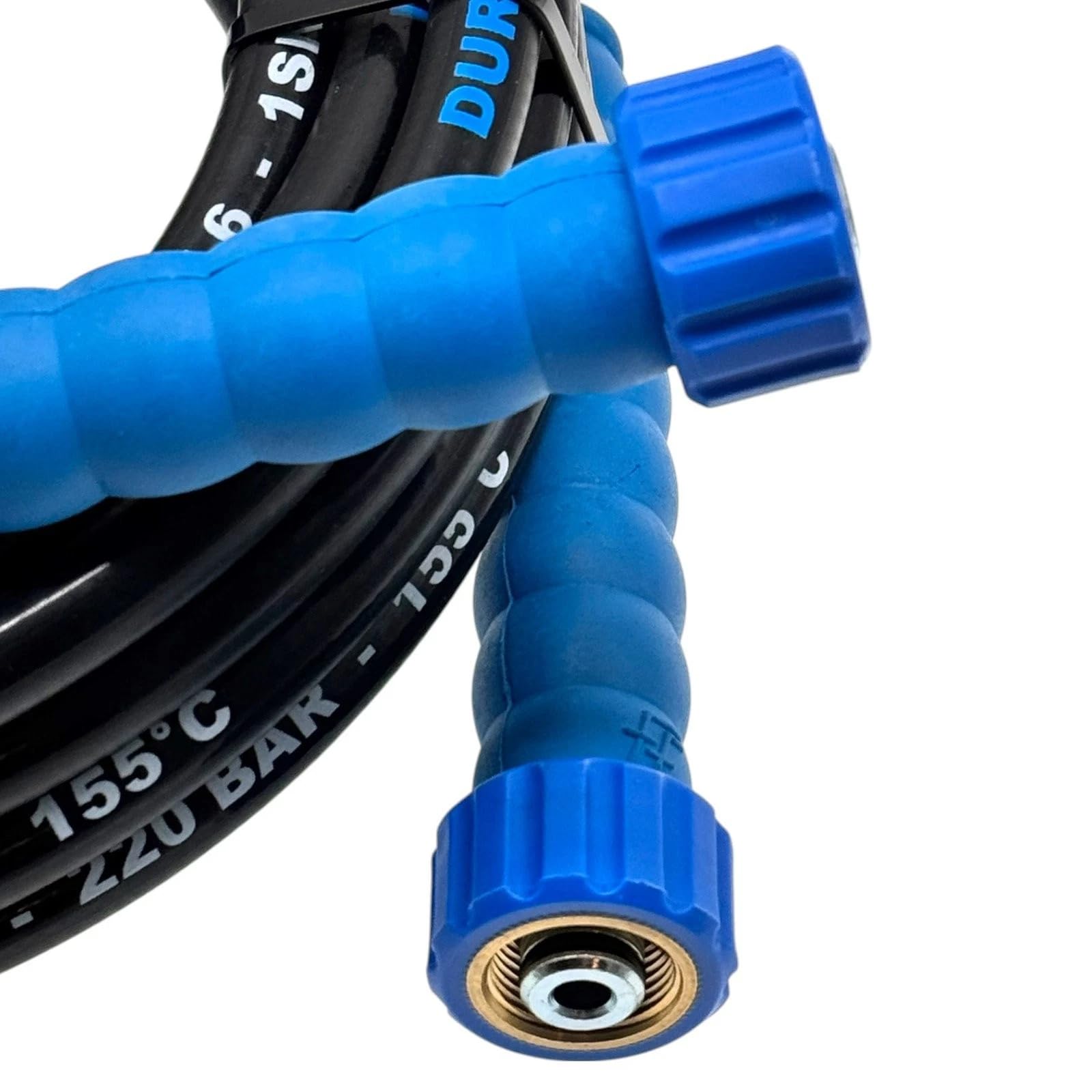 DURAJET Tubo di ricambio per idropulitrice, 10 m, M22 x 1,5 IG su entrambi i lati, 220 bar, 150 °C, tubo di ricambio per idropulitrice ad alta pressione, protezione antipiega blu, adatto per Kärcher
