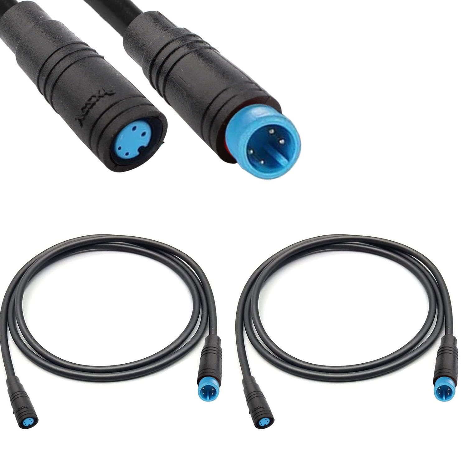 RUNCCI-YUN 2Pcs Ebike 4 Pin Waterproof Extension Cable Connector e-bikes male and female Plug Wire,4 pin cable connector,for electric bike light,Throttle,Ebrake-80cm M8