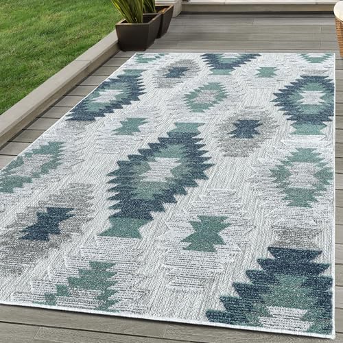 SIMPEX Outdoor Teppich, Berber-Design, Teppich Blau, 80 x 250 cm, Teppich Boho-Stil, Küche, Balkon, Terrasse, Garten, Picknick