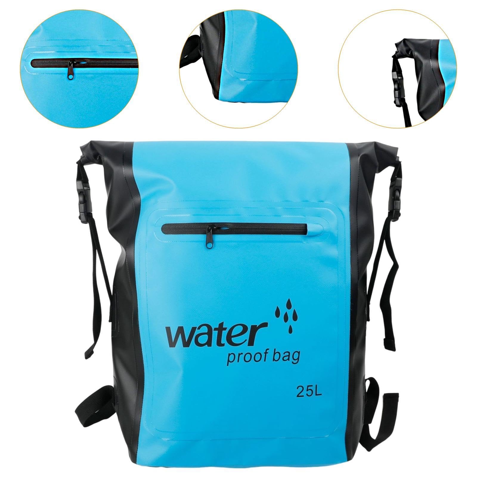 Wasserdichter Rucksack, 25 Liter, Wasserdichter Packsack mit Großem Stauraum für Schwimmen, Reisen, Wandern Und Outdoor Abenteuer, Hellblau