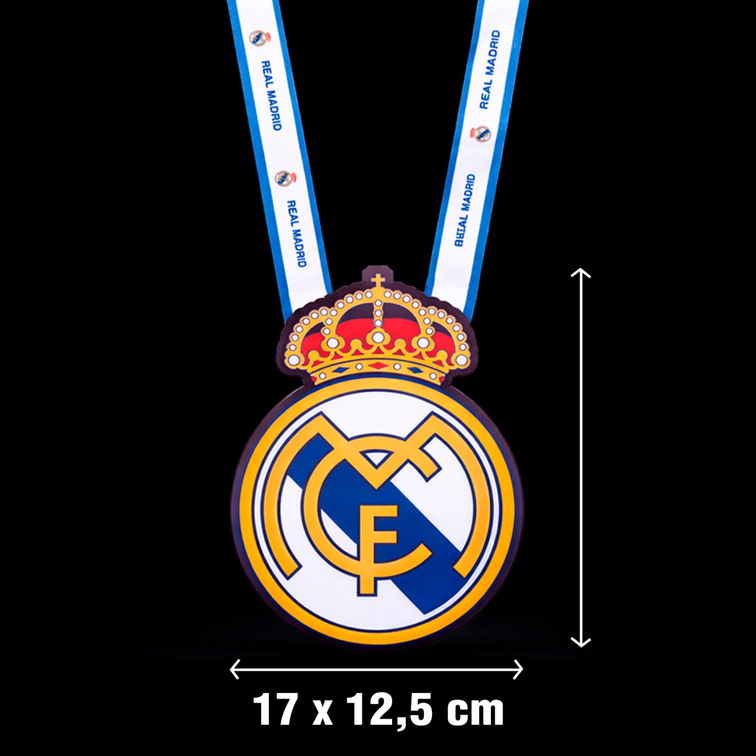 Escudo Luminoso Colgante con Lanyard, Producto Oficial, Real Madrid, Barça, Valencia F.C., Benfica, Batería Recargable, 3 Modos de Luz Electroluminiscente, para Hinchas del Fútbol