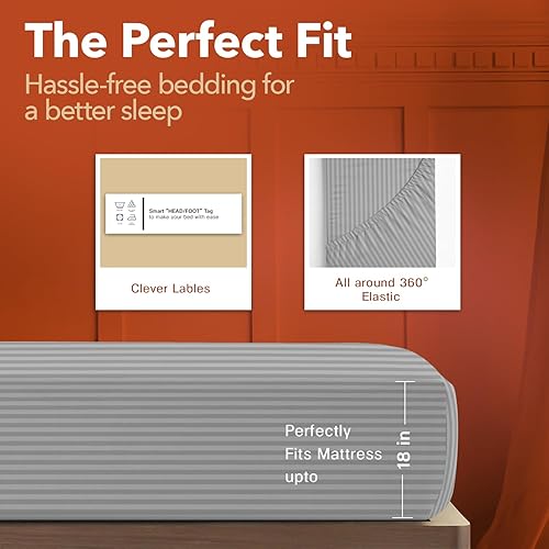 Miniatura 4 de Juego de sábanas de algodón egipcio de lujo, tamaño Queen, 600 hilos, fibras extralargas, juego de 4 piezas, sábanas de damasco plateado, suaves y