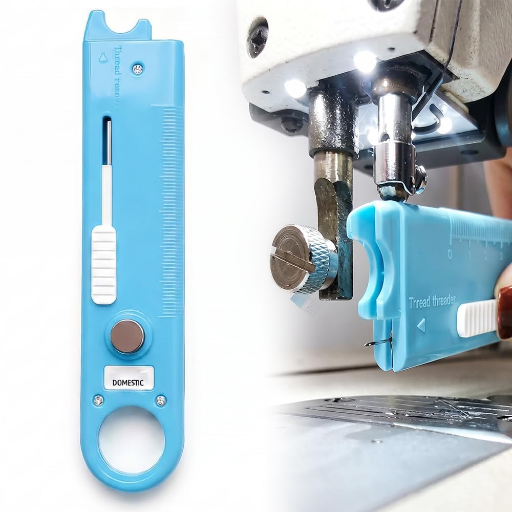 Automatic Needle Threader for Sewing Machine, 4 in 1 Magnetic Seam Guide Tool with Built-in Ruler, Magnifier & Seam Ripper, Quick Quilting Sewing Accessories (Blue)