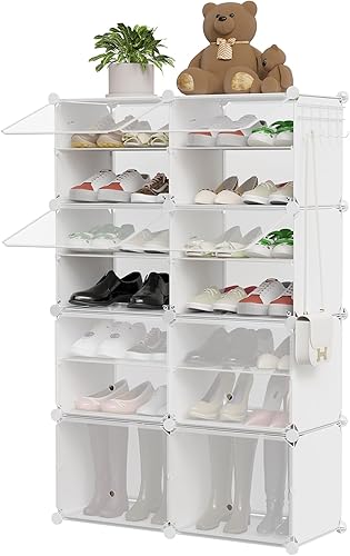 OneLeaf Organizador de zapatos, organizador de zapatos de plástico de 8 niveles para armario, 32 pares, organizador portátil de zapatos con puertas