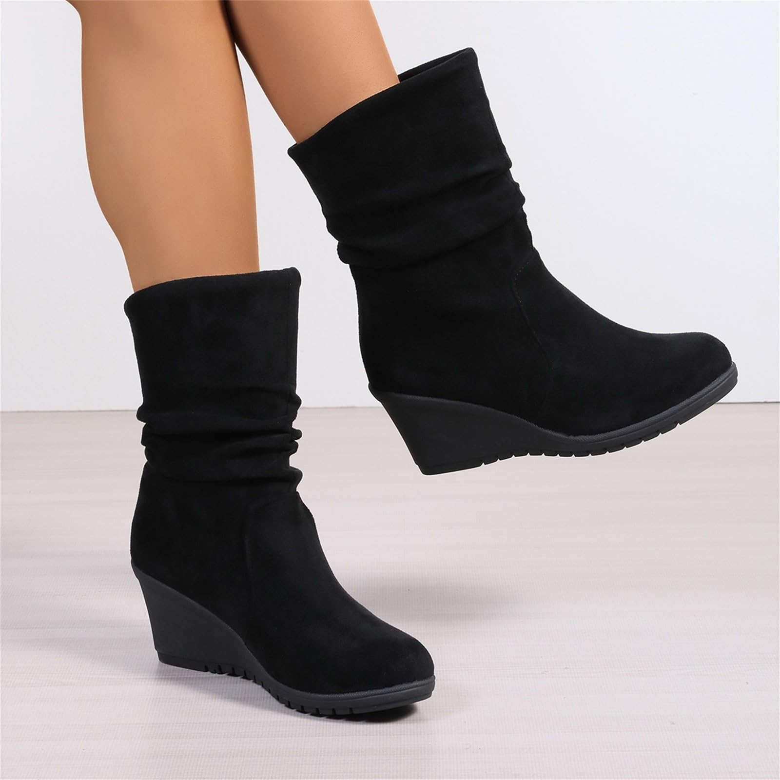 Generisch Bottines compensées pour femme - Bottes d'hiver - Bottes de transition - Noir - Pour Dirndl - Largeur H - Pour bottes - Doublées en cuir - Élégantes