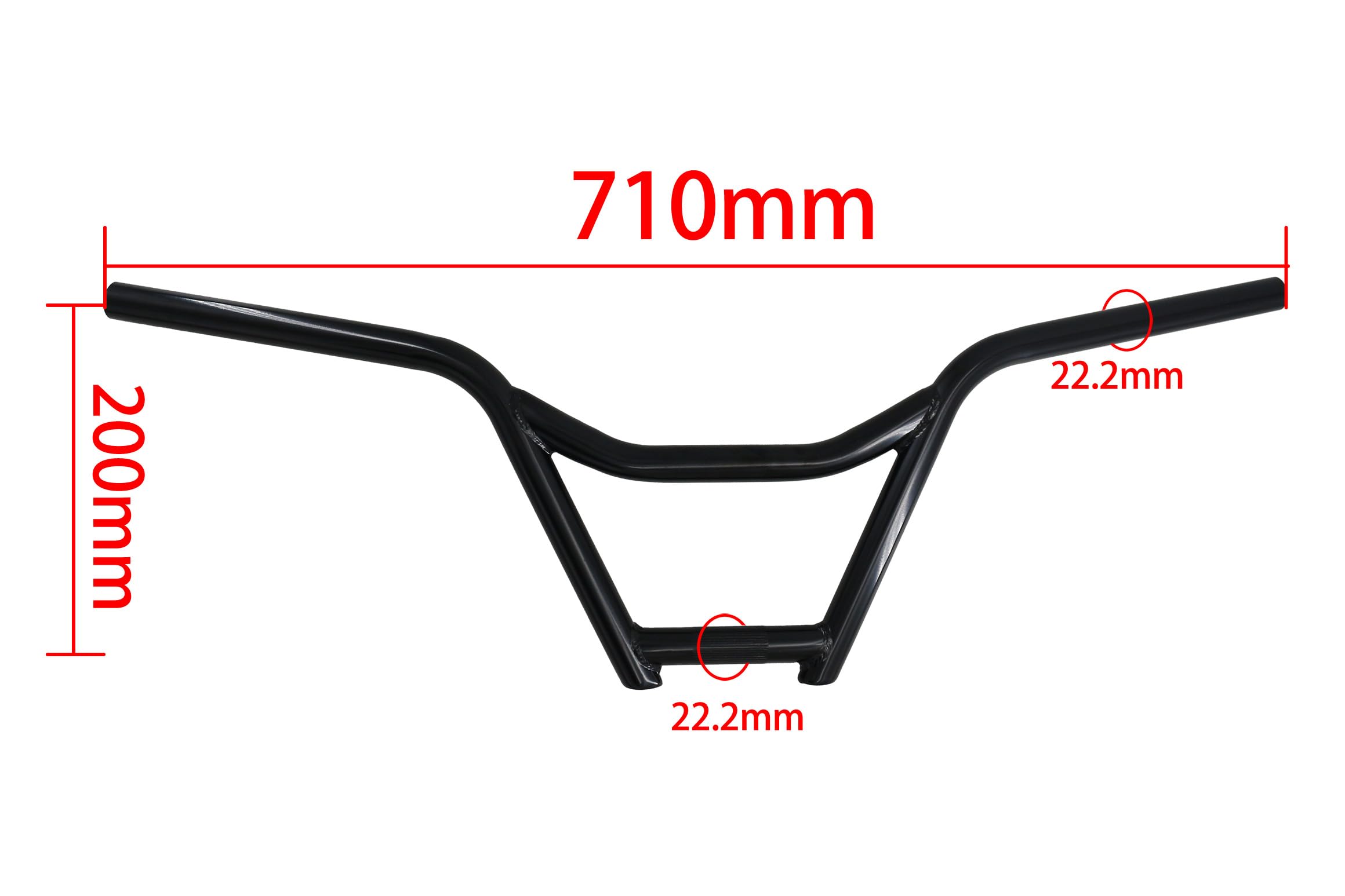 Guidon de vélo en acier durable – 710 mm de largeur x 200 mm de hauteur, collier de serrage de 22,2 mm, ajustement universel pour une expérience de conduite confortable